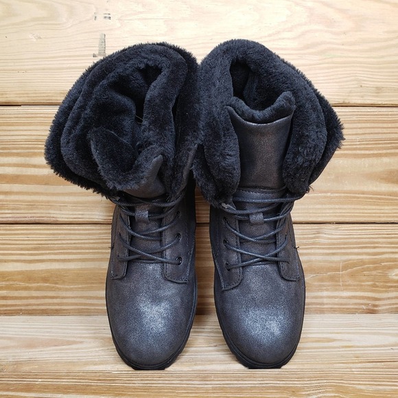 BOC Womens 5 Allysen Black Lace Up Faux Fur Lined Combat / Moto Boots - Picture 6 of 8